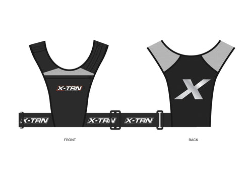X-TRN chest harness alternate design showing front and back view with X back detail for fitness training support